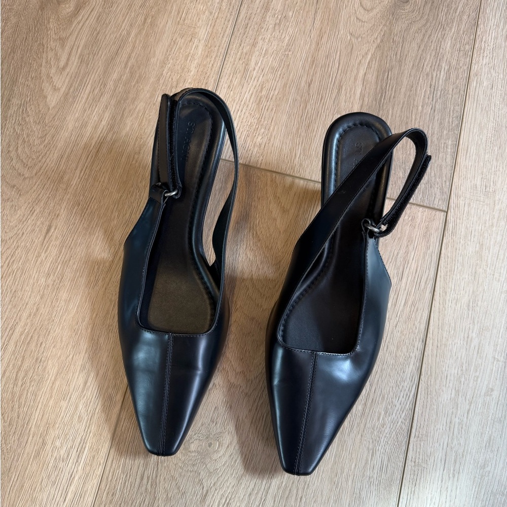 742. ST. AGNI Utility Sling Back Heel Black Leather $585 EUC Sz 40 - Picture 2 of 13